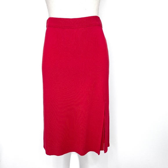 GISPA Italy Red Wool Knit Skirt with Side Slit, Elastic Waist Made in Italy - Picture 2 of 10
